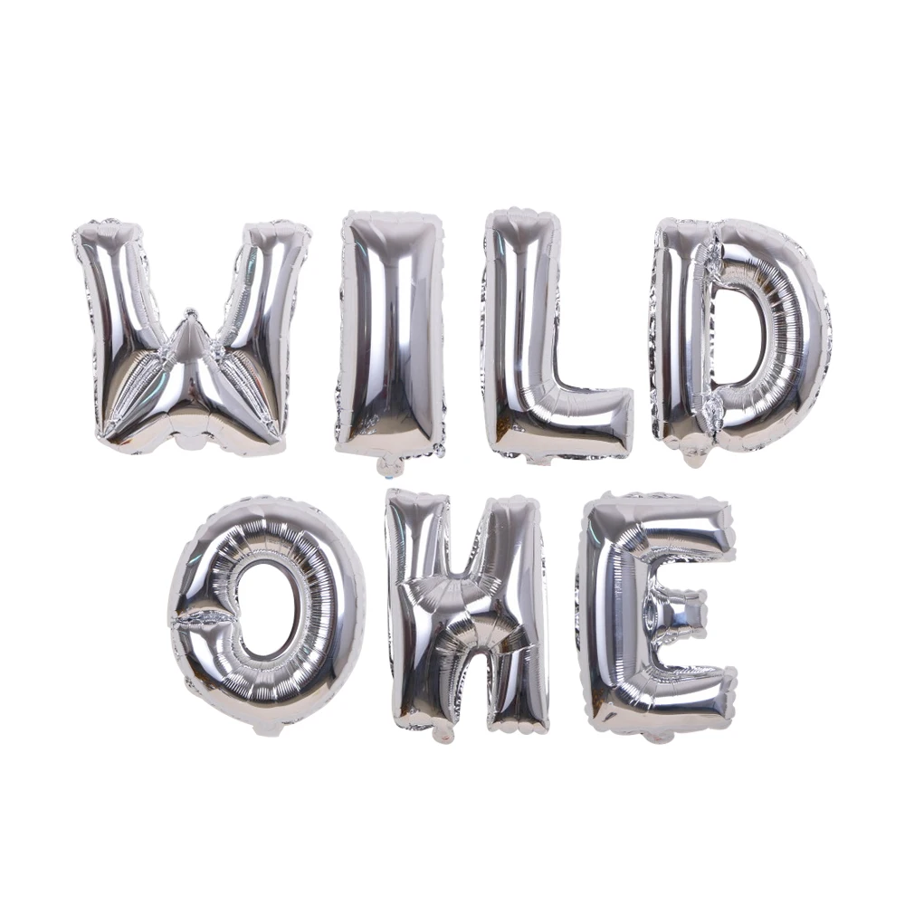 Chicinlife, 1 комплект, Золотой блестящий баннер с надписью «Wild One» для вечеринки в честь Дня рождения ребенка, знак первого дня рождения для мальчиков, украшения для девочек, принадлежности - Цвет: Silver