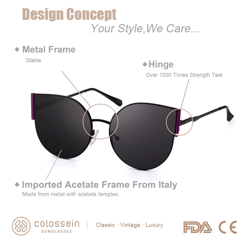 Женские поляризованные солнцезащитные очки COLOSSEIN Роскошные Модные Винтажные