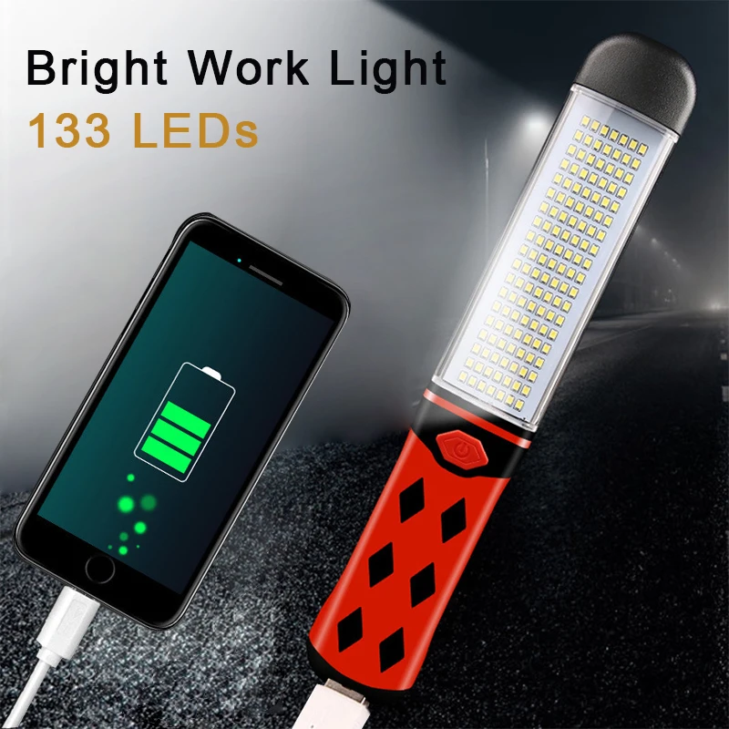

2021 New Super Bright LED Work Light Flashlight USB Rechargeable With Magnet And Hook Portable Vehicle Maintenance Lamp Torch