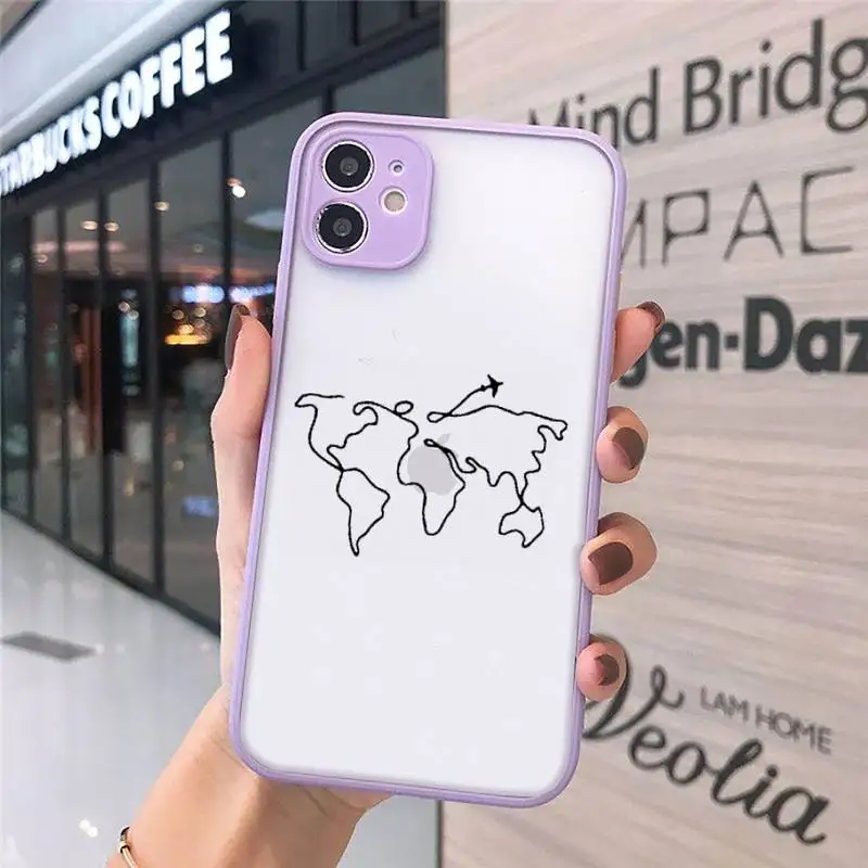 

World map travl airplane pattern Phone Cases Matte Transparent for iPhone 7 8 11 12 s mini pro X XS XR MAX Plus cover funda