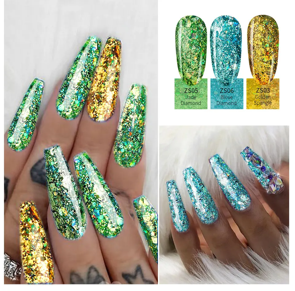 SAVILAND 3D Shiny Diamond Nail Gel Polish Holographic Glitter LED UV Semi Permanent Gel Varnishes Soak Off UV LED Nail Art