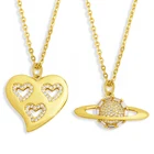 Модное позолоченное ожерелье EYIKA с кулоном в виде планеты и земли с фианитами, Женская цепочка для свадебной вечеринки с тремя сердцами, ювелирные изделия, подарок на день рождения