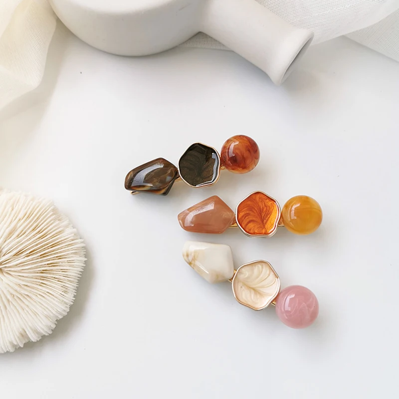 

1PCS Korean Acrylic Hair Clips For Women Hair Accessories Fashion Jewelry Vintage Marble Hairpins Geometric Gold Barrettes