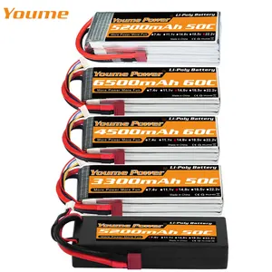 Аккумулятор Youme ру Lipo, батарея 2S 3S 4s 6S 11,1 В 14,8 в 22,2 в 5000 мАч 5200 мАч 6200 мАч 6500 мАч 3300 мАч, для радиоуправляемой машинки, дронов, лодки, Разъем XT60