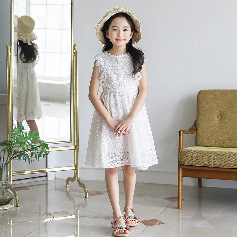 

Kids Princess White Lace Dress for Girl 10 12 years Summer Sleeveless A-line Wedding Party Children Dress Teenage Girl Outfit