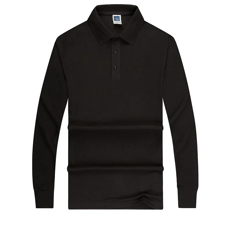 Men's Clothing Shirts 65% Cotton Polyester Full Long Sleeve Casual Solid Oxford Buttons Stand Square Collar Polo T-Shirt | Мужская