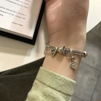 fmily minimalist 925 sterling silver love heart letter pattern bracelet retro fashion hip hop jewelry gift for girlfriend