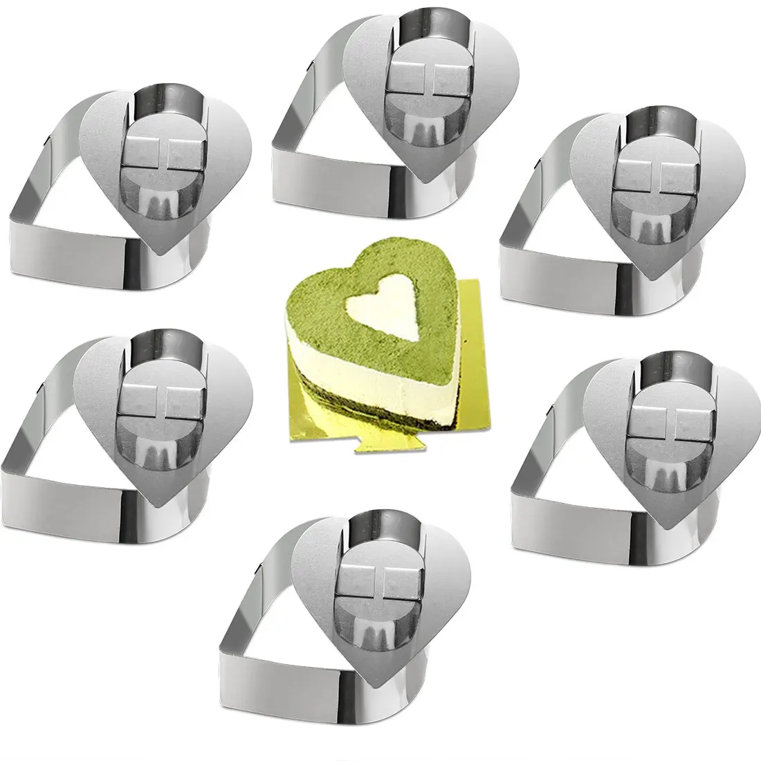

6PCS Stainless Steel Cake Rings Heart Shape Ring Molds with Pusher for Cooking Baking Mini Baking Ring Molds for Cooking