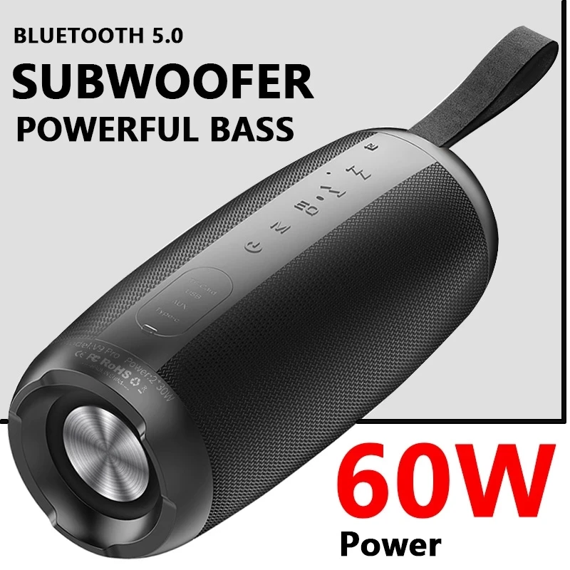 

Knob button colorful 60W wireless portable high-power IPX7 bluetooth speaker column HiFi DJ super subwoofer speaker With TF AUX