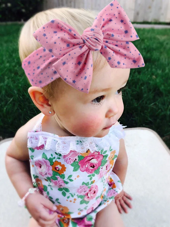 

Baby Girls Star Printed Bow Knot Headband Newborn Cotton Soft Headwrap Children Twist Turban Kids Wide Headbands Bebe Hairband