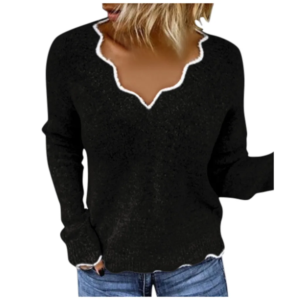 

SAGACE Clothes Women Sweater Autumn Winter Casual Slim Fit Long Sleeve Stripe V-neck Knitted Sweater Tops