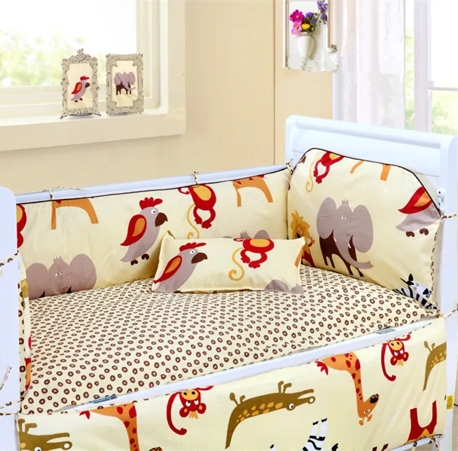 

6PCS baby bedding set cotton curtain crib bumper Cot Protector Cushions (4bumpers+sheet+pillow cover)