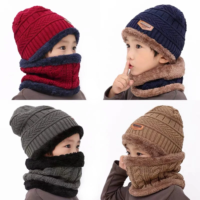 2019 winter plus cashmere cap ear protection parent-child wool hat New Autumn and children's knitted bib two-piece | Детская одежда
