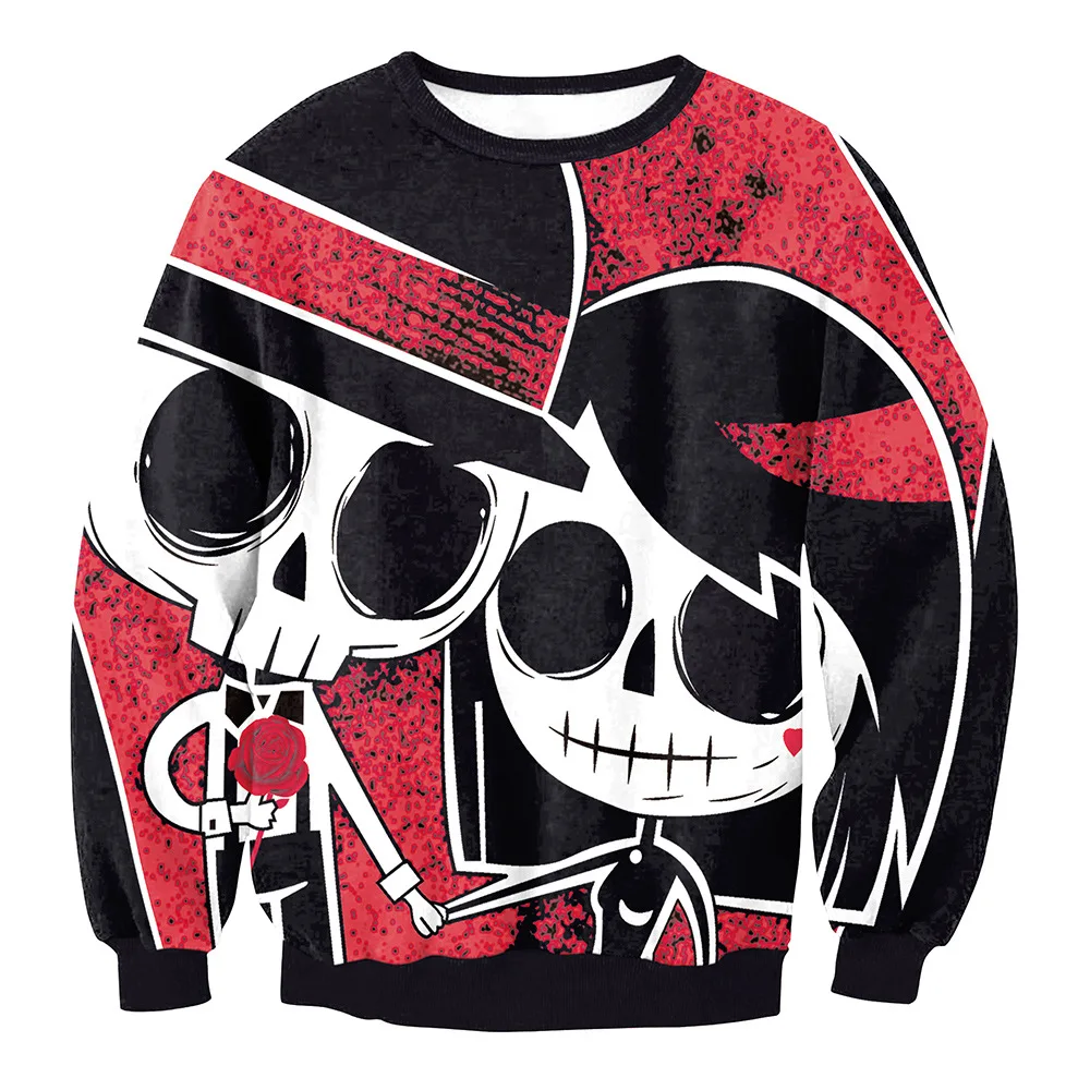 

Halloween Sweatshirt Graffiti Print Pullover Sweatshirts Women's Skull Long-sleeved Hoodies Halloween Streetwear