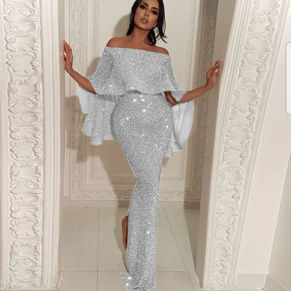 

European and American new style dress with big back and ruffle and one shoulder