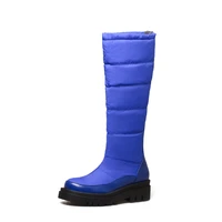 2021 new snow boots women down warm elegant platform shoes fashion ladies round toe black blue red back zipper knee high boots