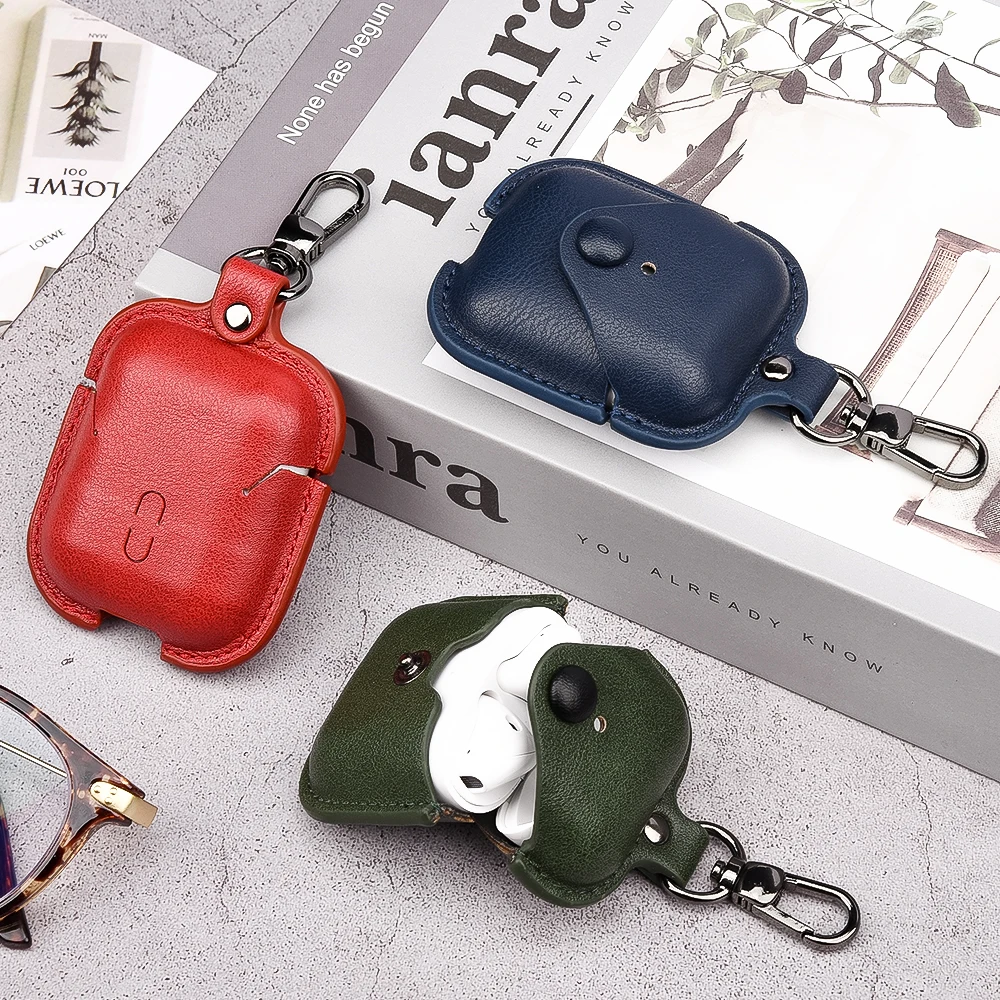 

Прочный модный кожаный чехол для Air Pods, чехол, защитная портативная Bluetooth-гарнитура для AirPods 1 2 с брелоком