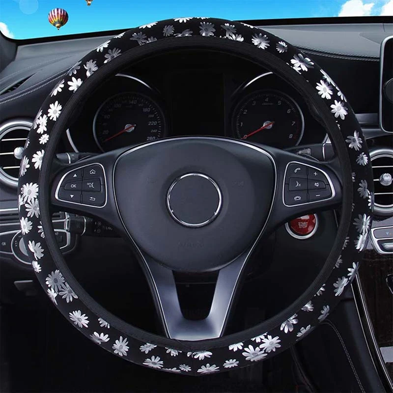 

Car Steering Wheel Cover With Golden Chrysanthemum Without Inner Ring Elastic Band Handle Cover 37-38 Steering Wheel Universal