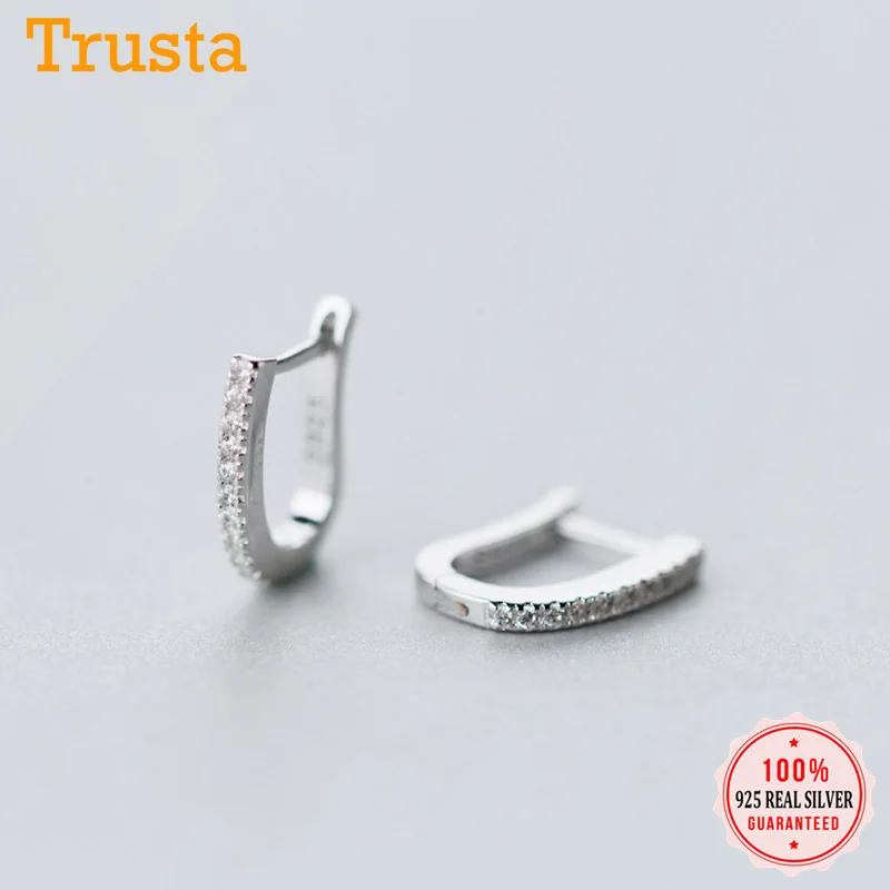 Серьги кольца Trusta из 100% настоящего серебра 925 пробы геометрические клипсы для