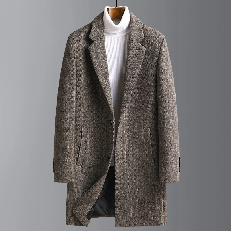 High Quality Winter Mid-length Woolen Coats Mens Korean Style Slim Fit Plus Size Men's Tops Wool Blend Jackets Coats Outwear