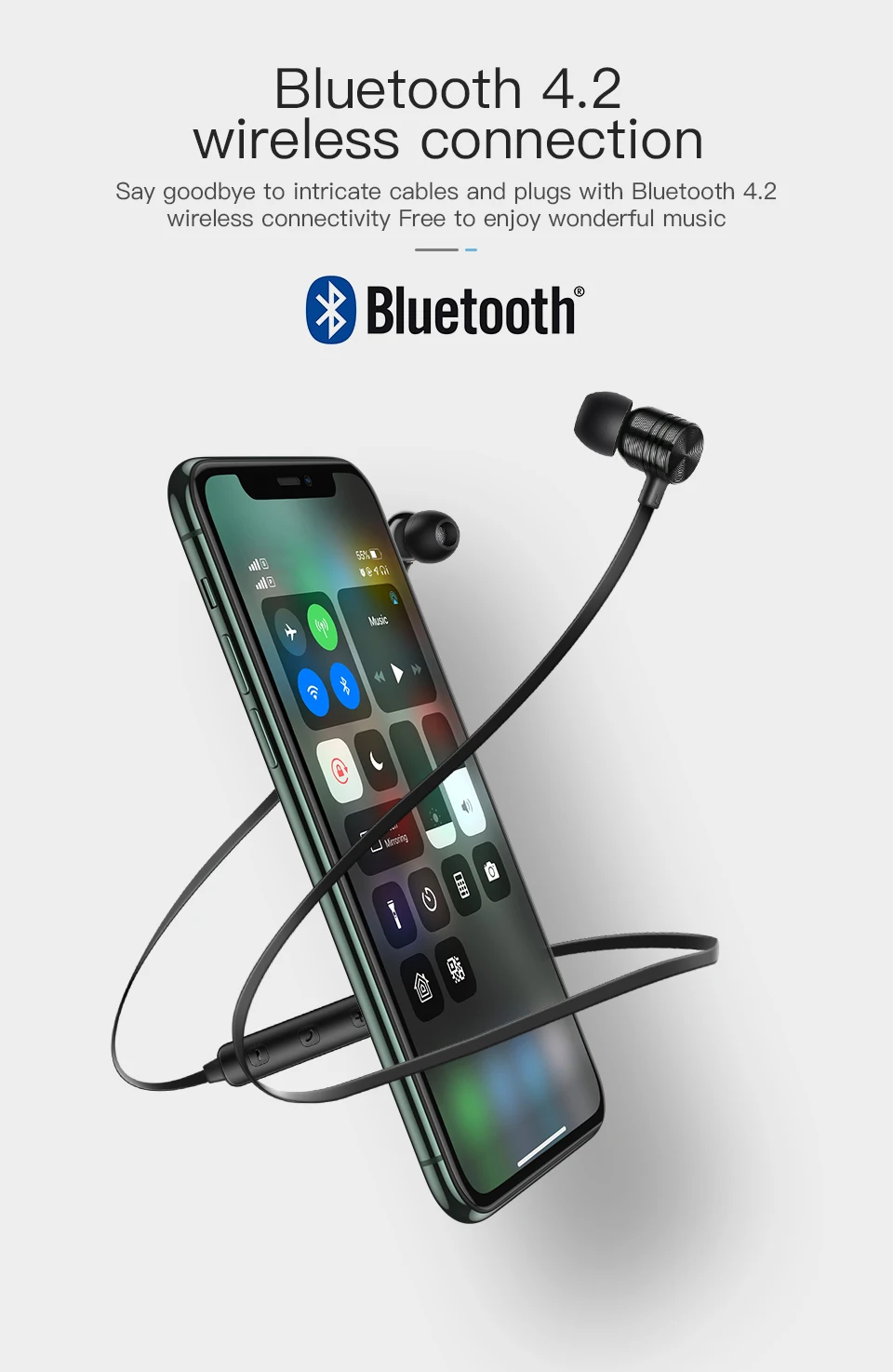 KUULAA, Bluetooth наушники, беспроводные наушники, шейные, спортивные, свободные руки, вкладыши, Bluetooth гарнитура для телефона, Fone de Ouvido