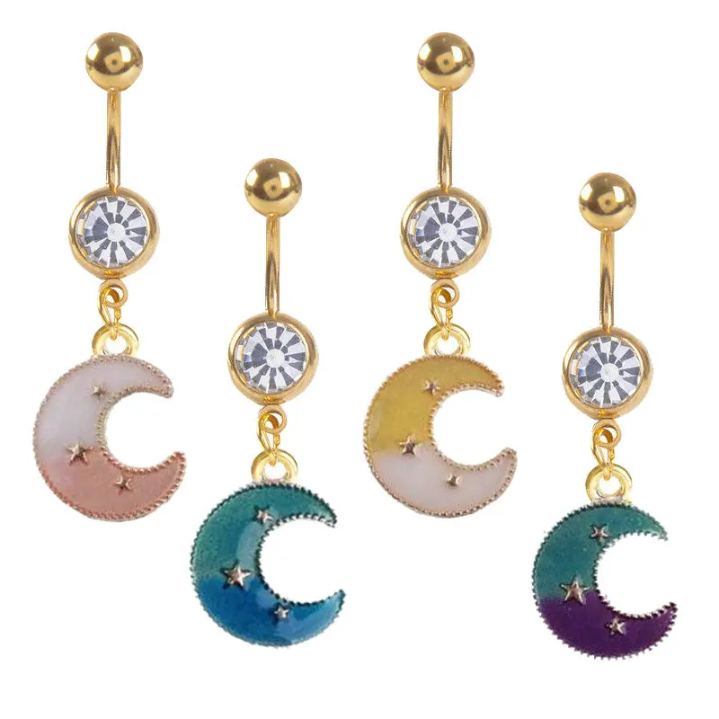 

12pcs/lot Moon Star Shaped Belly Bar Sexy Navel Belly Ring Dangle Body Piercing Jewelry 4 Color