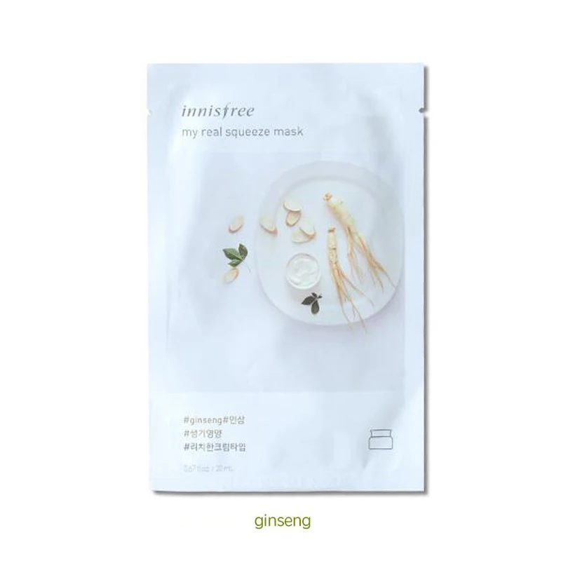 ginseng Innisfree It's Real Squeeze Mask увлажняющая маска с контролем жирности, Антивозрастная гладкая кожа, Корейская косметическая маска для лица - Цвет: ginseng