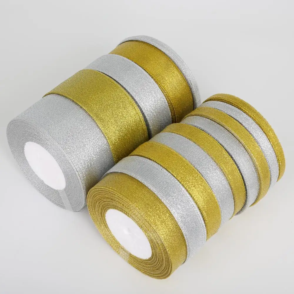 Ширина 7 мм 25 ярдов/диск золотистые и Серебристые бархатные ленты велюр