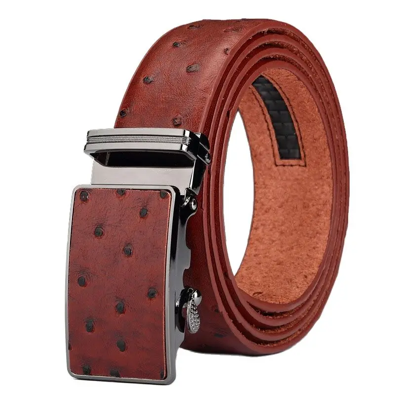 New Designer Men's Leather Belts Faux An ostrich Striped Strap Male Metal Automatic Buckles Belt Mens n41