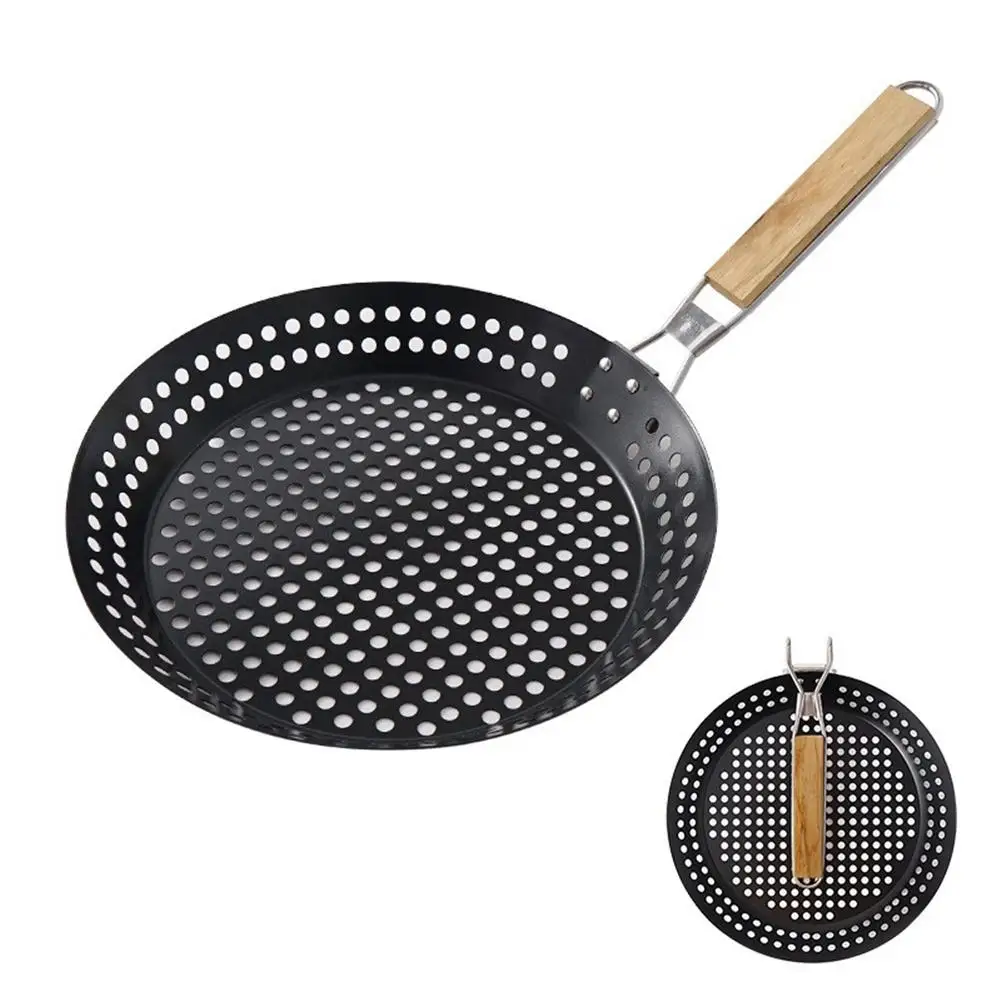 

Foldable Round Frying Pan With Wood Handle For Outdoor Camping Picnic Bbq