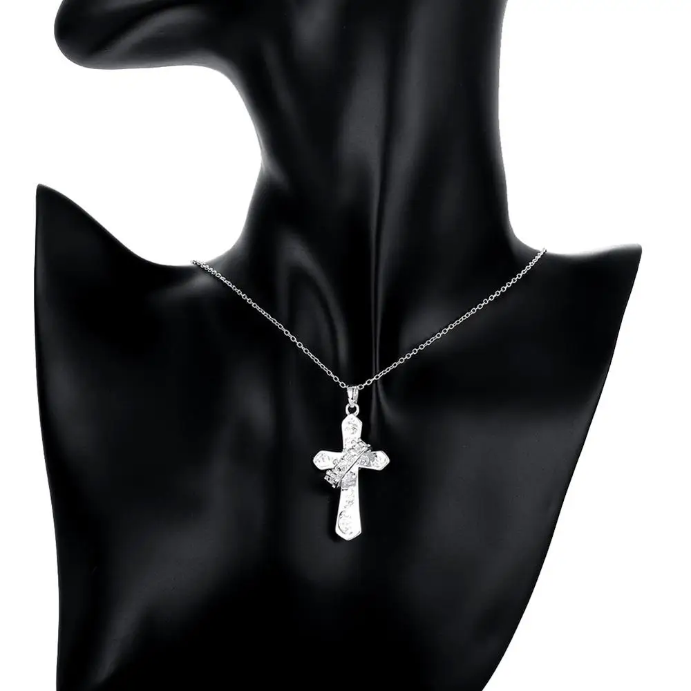 

925 Sterling Silver Four Leaf Clover Charm Necklace Ladies Lucky Clover Wedding Statement Necklace Heart shaped cross Jewelry