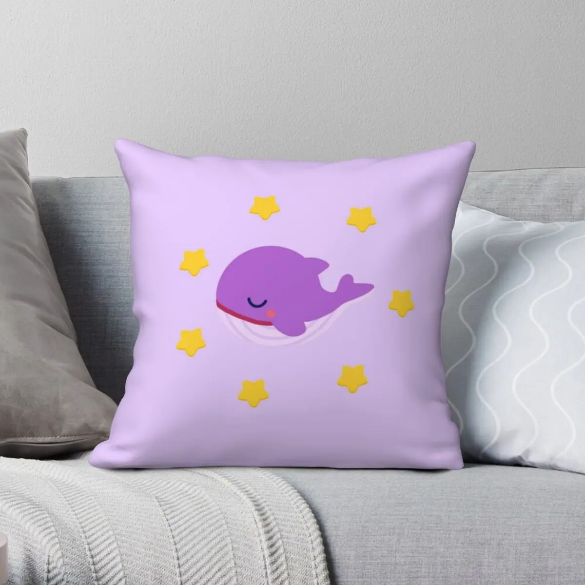 

Purple Kore Whale Square Pillowcase Polyester Linen Velvet Creative Zip Decor Throw Pillow Case Sofa Seater Cushion Case