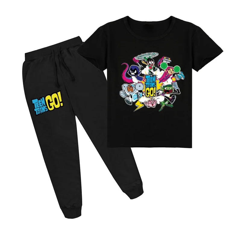 

Z&Y 2021 Summer Cartoon Teen Titans GO T Shirts Pants 2pcs Sets Kids Fashion Clothes Boys Tracskuit Girls Children Casual Outfit