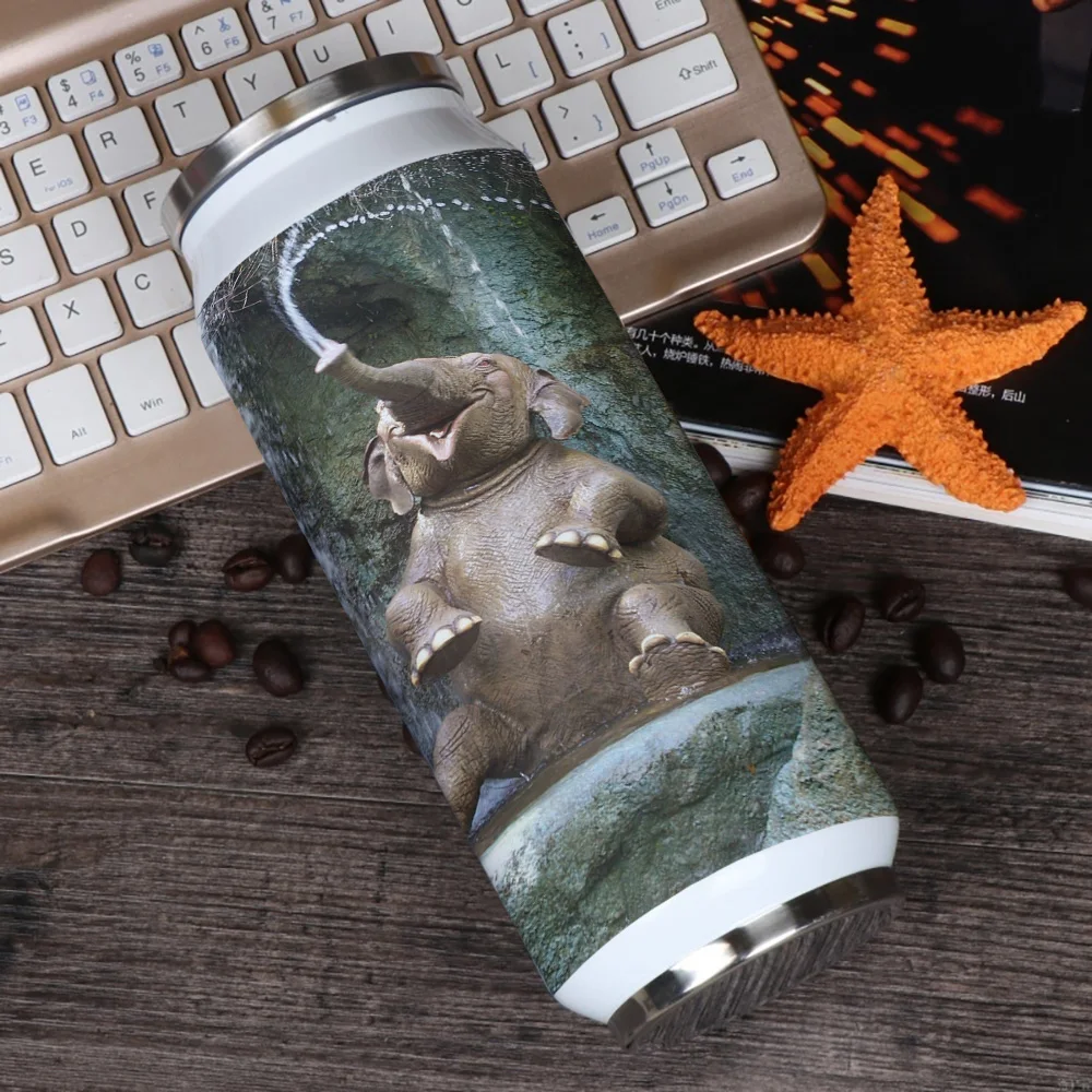 Waterfall Elephant Портативная термоизоляционная кружка для путешествий с крышками, соломкой из нержавеющей стали, для колы и газировки.