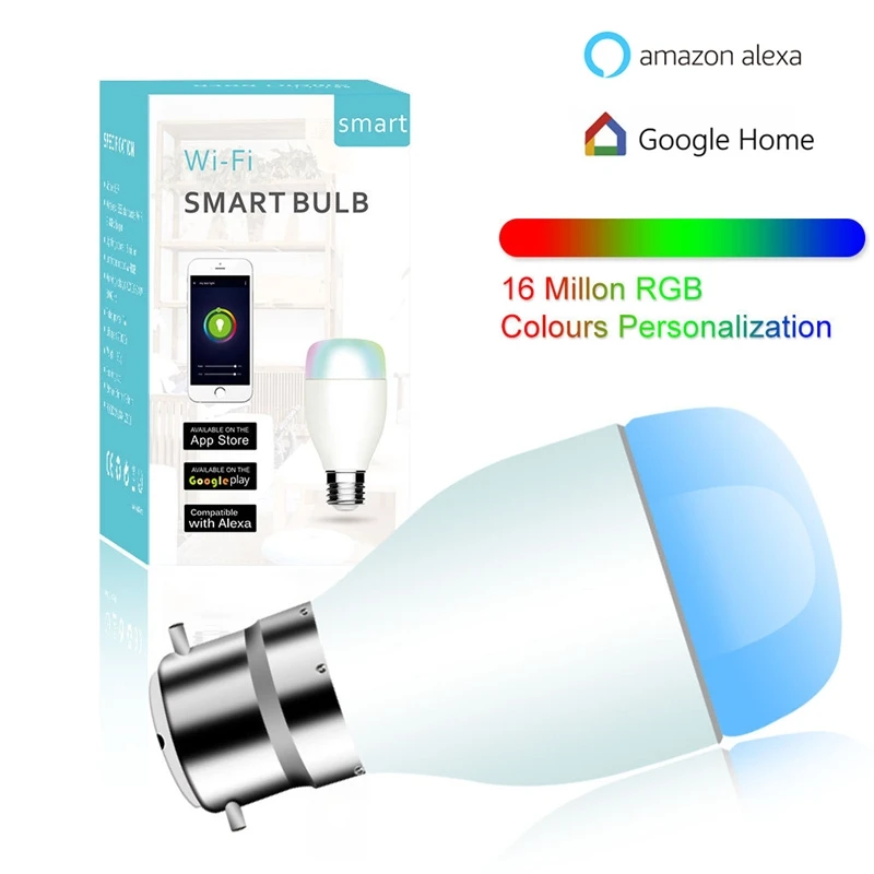 

E27 B22 7W WiFi Smart Light Bulb Intelligent Colorful LED Lamp RGBW APP Remote Control Works With Alexa Google For Smart Home