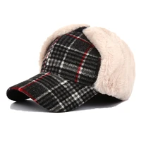 2021 winter warm earflap hat mens plaid bomber baseball hat womens outdoor ski trapper russian caps soft