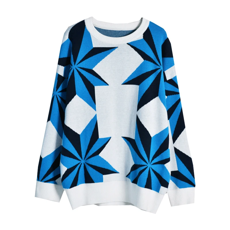 Пуловер MICOCO M2532 в Корейском стиле с геометрическим узором и круглым вырезом |