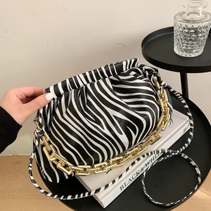 Imported New 2021 Fashion Women Zebra Stripe Leather Handbags Chain Bag Brand Luxury Ladies Girls Crossbody B