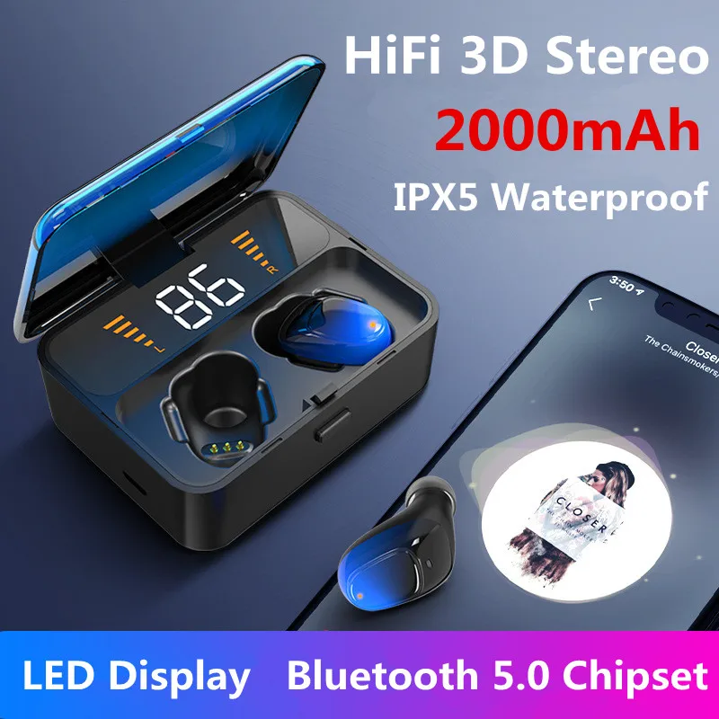 VIKEFON 2000 мАч TWS Bluetooth 5 0 наушники мощный светодиодный дисплей 3D стерео истинный