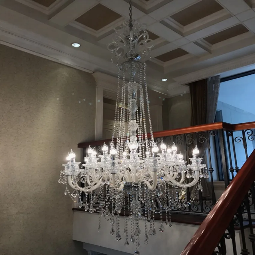 

210 CM Long Led Chandelier Crystal Lamp Lighting Church Hotel LED Light Large Stair Chandeliers Led Droplight XL LED Bulbs E14