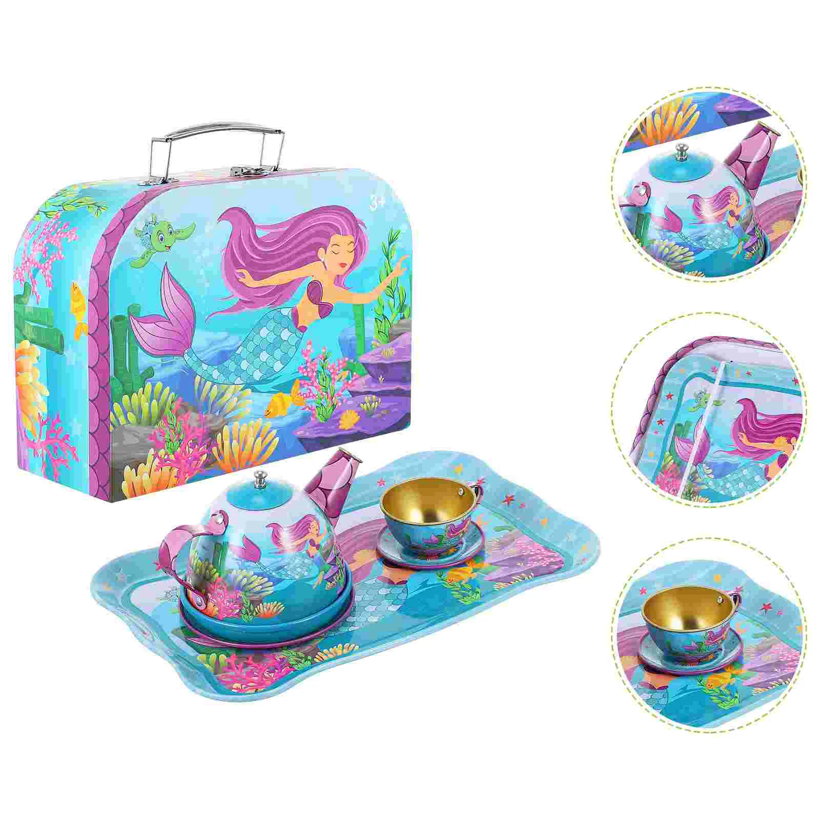

1 Набор ложный чайный набор в стиле русалки, детские игрушки с портативной коробкой
