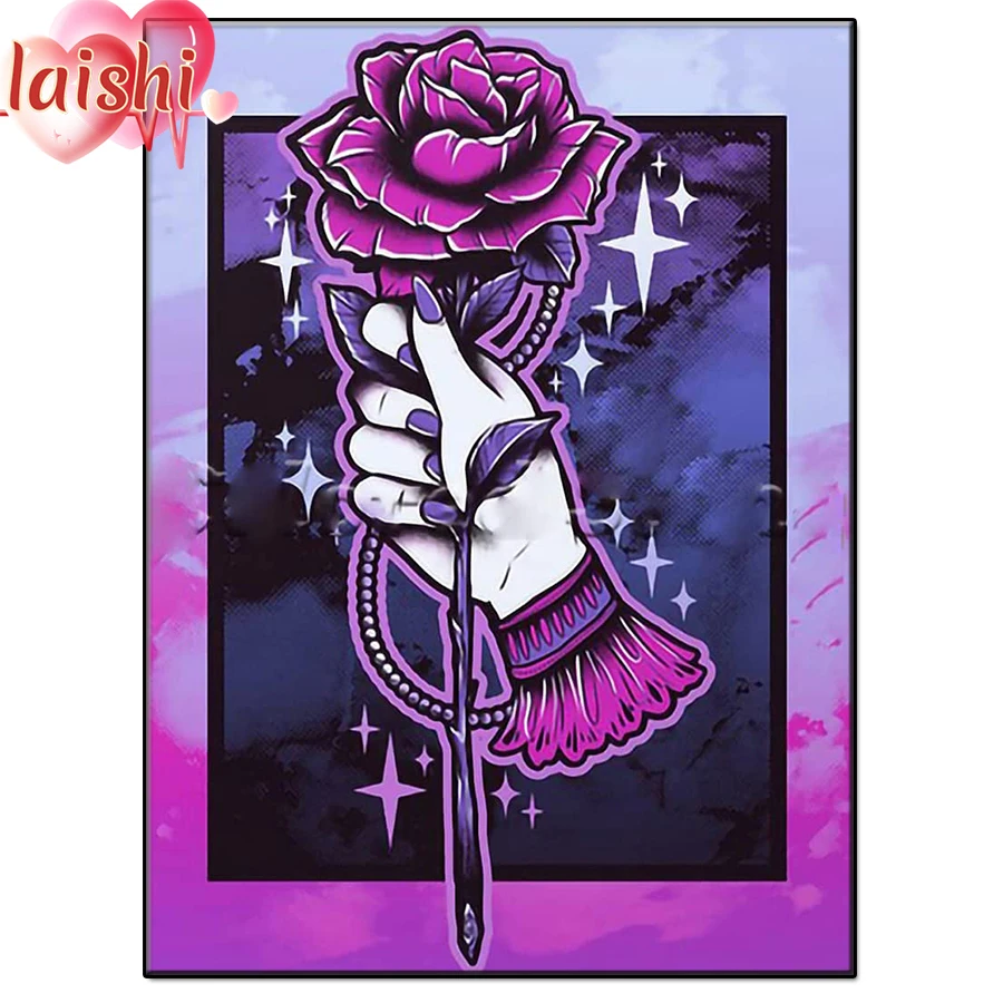 

Алмазная картина «сделай сам», картина с фиолетовыми розами, полная выкладка из квадратных/круглых страз, 5D, стразы, украшение для дома, пода...