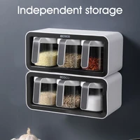 wall mounted seasoning box spice rack condiment storage container with spoons for salt sugar pepper chili spice