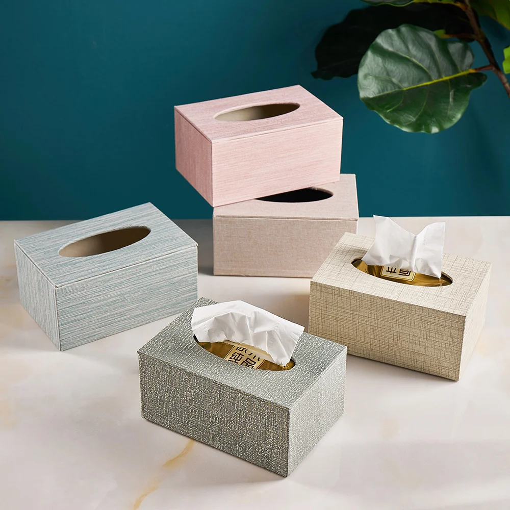 

2021 Nordic Waterproof Tissue Boxes Room Accessories Creative Living Room Coffee Table Napkin Paper Leather Texture Tissue Box