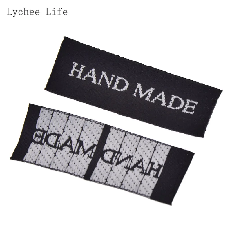 100 шт./лот черные этикетки ручной работы для одежды с принтом надписи