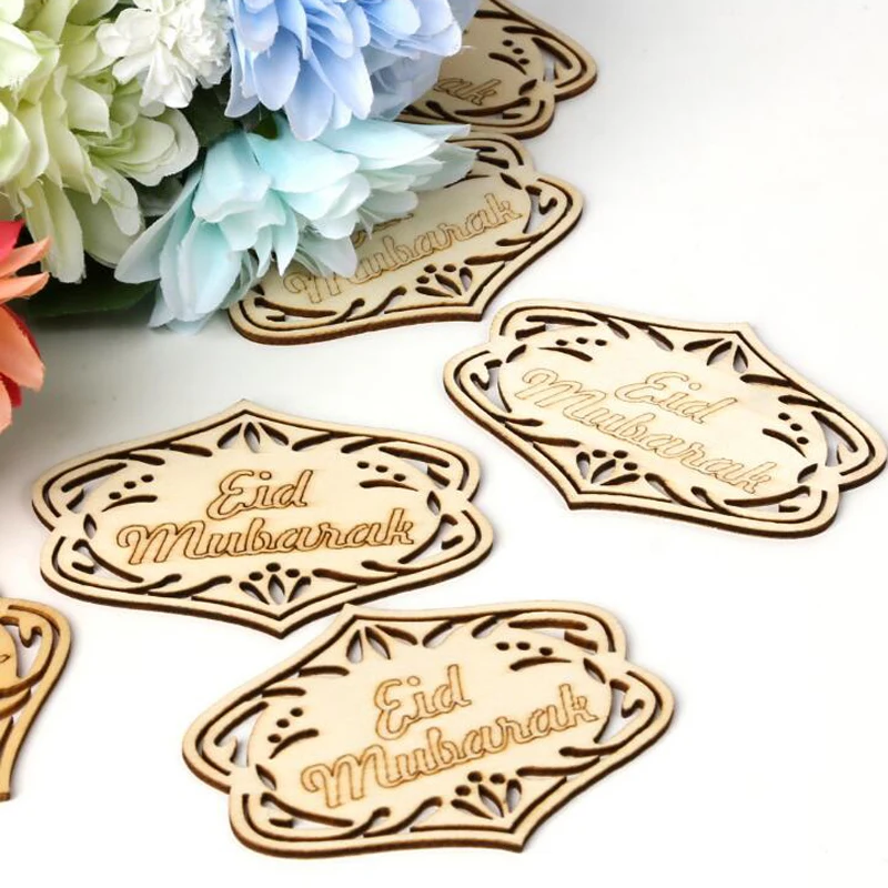 

10Pcs Ramadan Mubarak Wood Hanging Pendant Eid Hajj Mubarak Ornament Hang Tags Wooden Craft Ramadan Kareem Muslim Home Deco