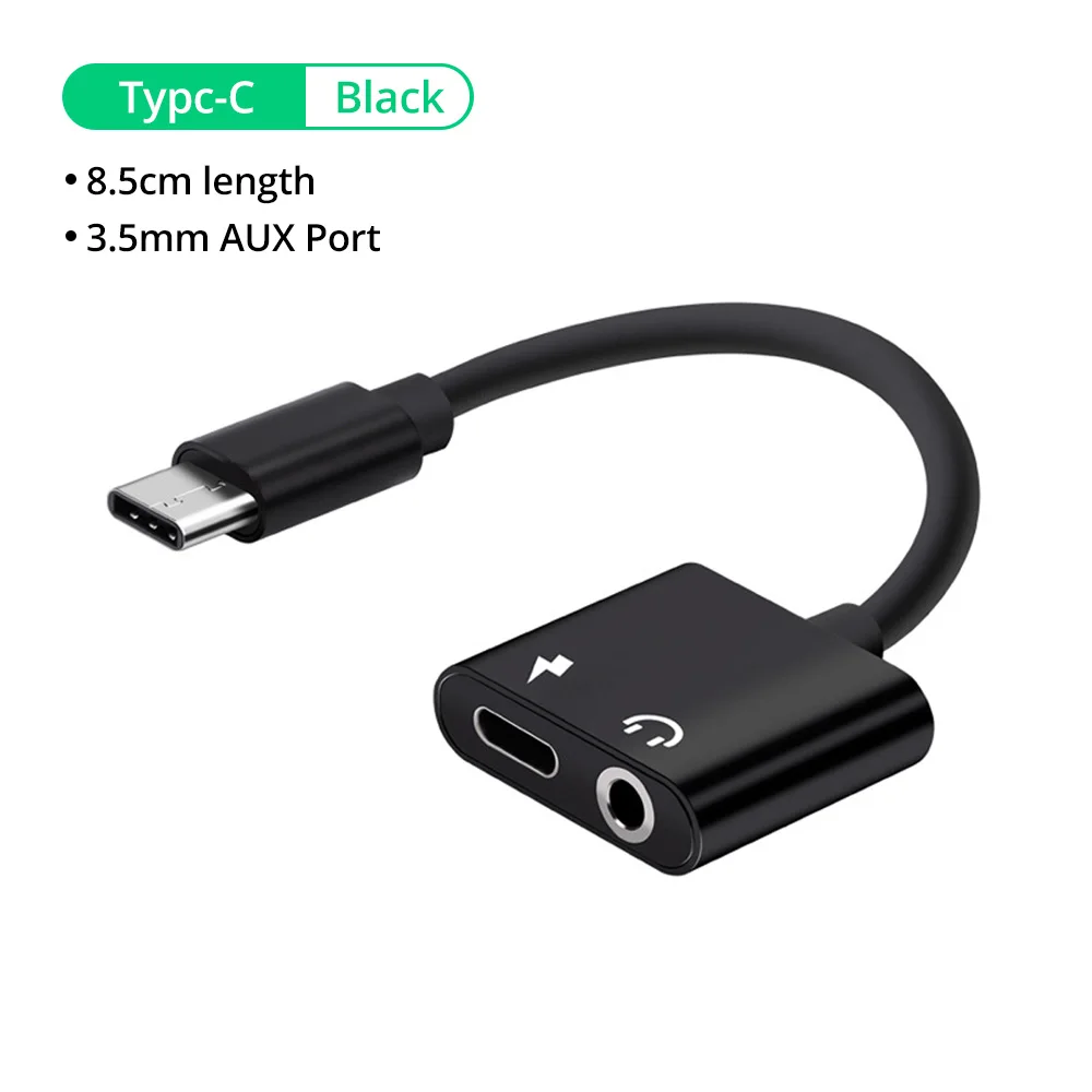black FONKNEN 2 в 1 usb type C до 3,5 мм конвертер USB-C адаптер для быстрой зарядки адаптер для наушников Разъем для наушников кабель для зарядки - Цвет: black