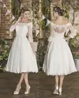 Женское свадебное платье It's yiiya, белое короткое платье до середины икры с вырезом лодочкой и открытыми плечами на лето 2022