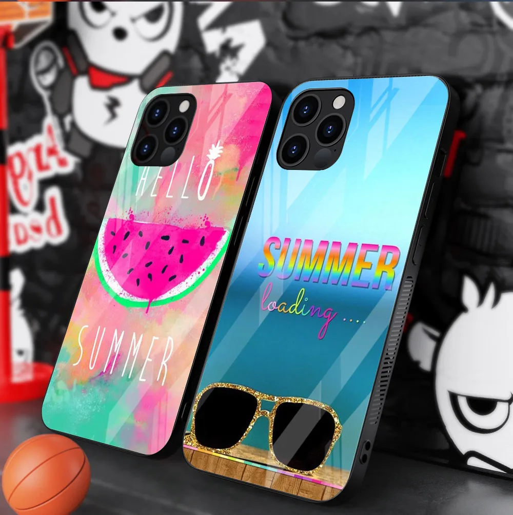 Чехол Hello Summer из кокосового закаленного стекла для Apple IPhone 12 Mini 11 Pro XS MAX XR X 8 7 6S 6 Plus