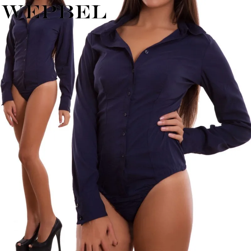 

WEPBEL Size S-3XL Long Sleeve Button Shirts Briefs Jumpsuits Women Career Style Autumn Slim Sexy Bodysuits